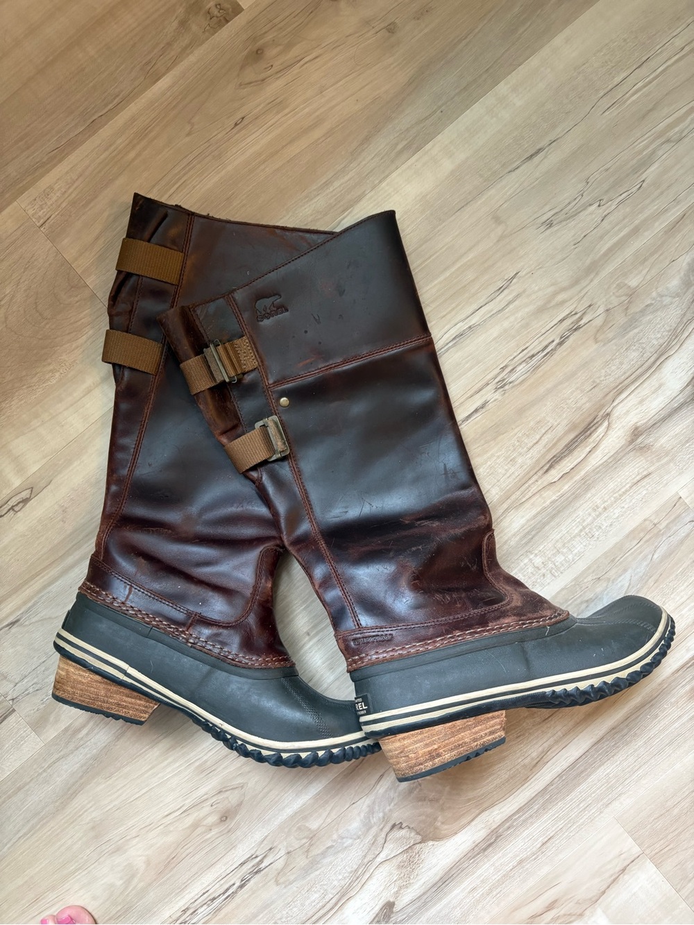 Sorel Dark Brown Leather Waterproof Mid-Calf Boots with Buckle - Picture 2 of 3